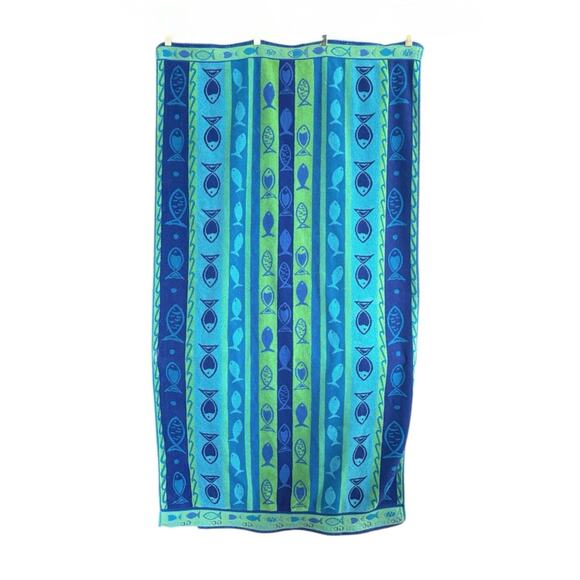 Vintage Cecil Saydah Beach Towel Go Fish Blue Green Cotton Retro Whimsical 34x63 - Picture 4 of 11